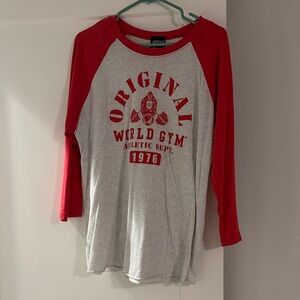 Red and Gray Raglan Sleeve Graphic Tee